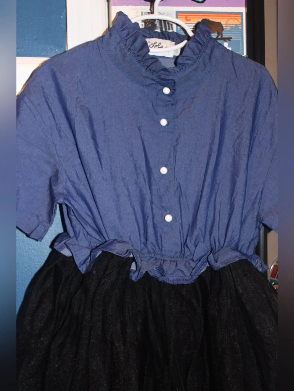Lola and the Boys Girls Audrey Hepburn Denim Tulle Tutu Dress Blue Black Size 10